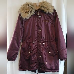 Bebe Maroon Jacket with Plush Trim